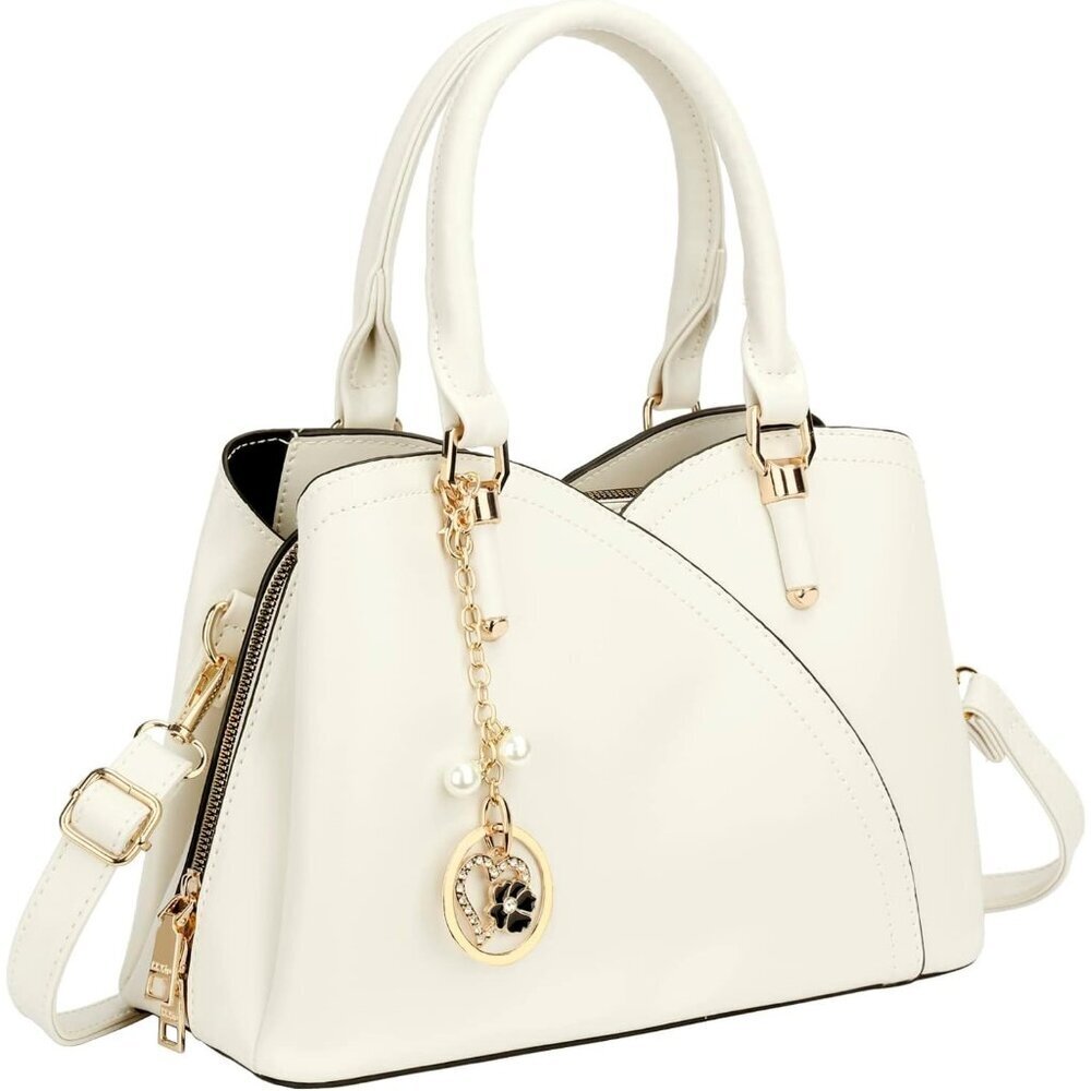 Women’s White Triple Compartment Satchel Fashion Top Handle Shoulder Bag